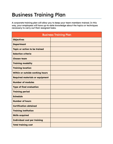 Free Business Training Plan Template for Word, Google Docs