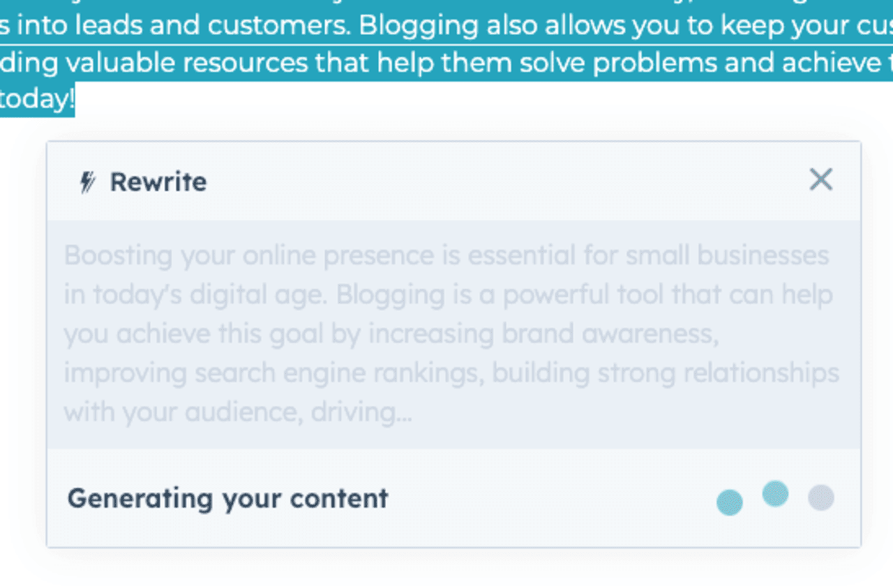 HubSpot content assistant rewriting a paragraph